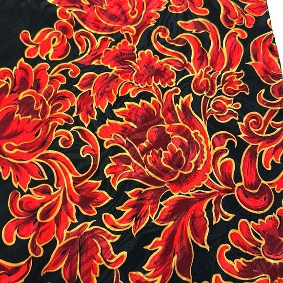 Jeannene Booher Silk Jacquard Scarf Black Red Gold Paisley Floral Hand Rolled - Picture 3 of 14